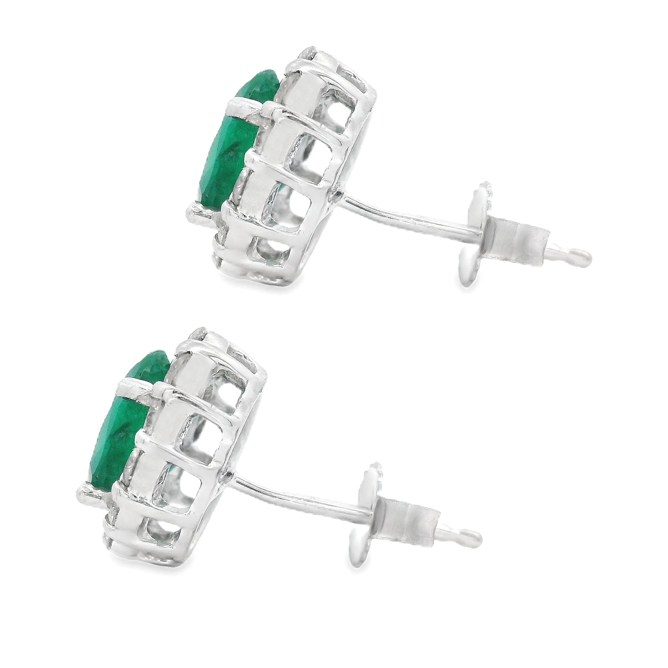14k White Gold Diamond and Emerald Earrings