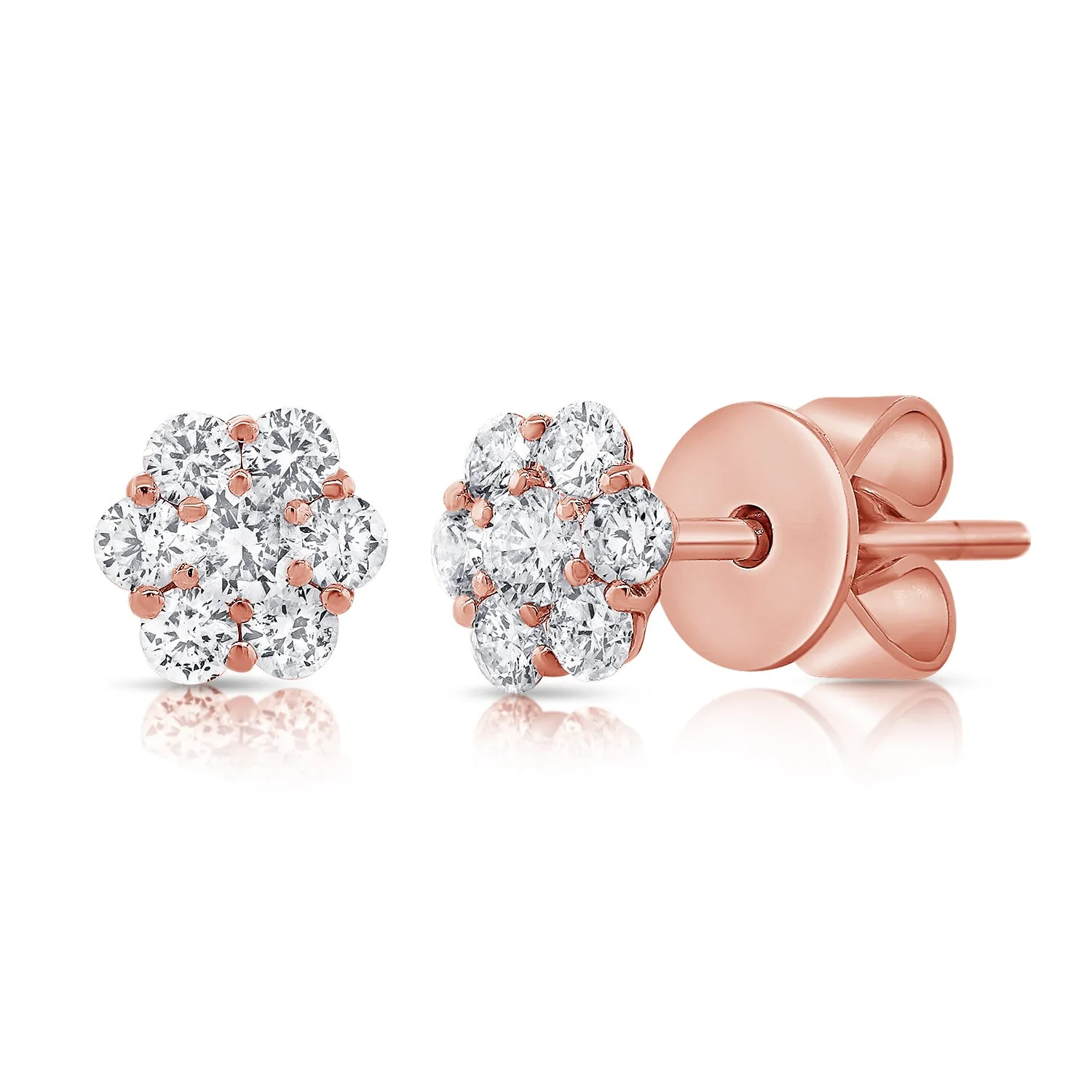 14k White Gold Diamond Flower Stud Earrings