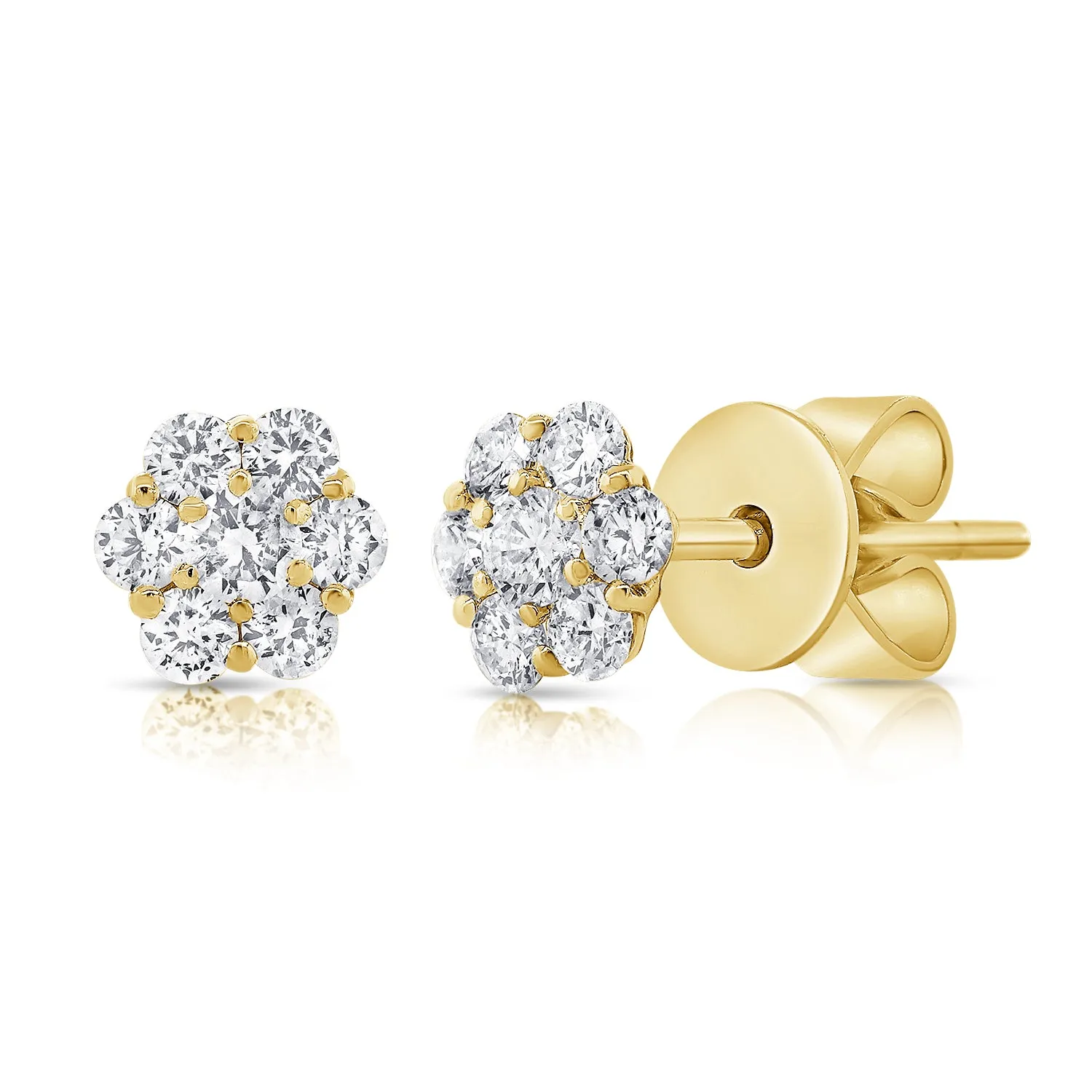 14k White Gold Diamond Flower Stud Earrings