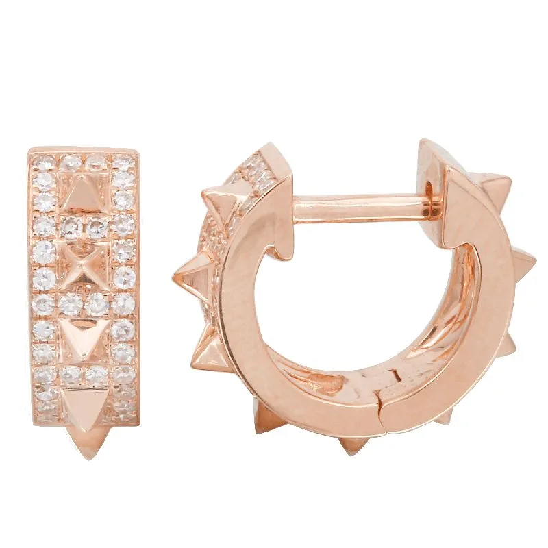 14k Yellow Gold Spike Huggy Earrings