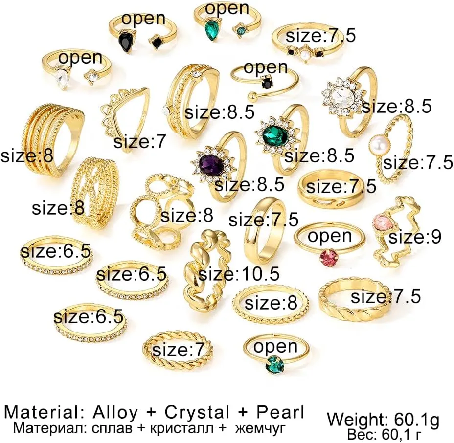19-36 Pcs Gold Boho Knuckle Rings Set for Women, Vintage Stackable Dainty Joint Finger Gold Jewelry Set with Love Pearl and Sparkling Crystals