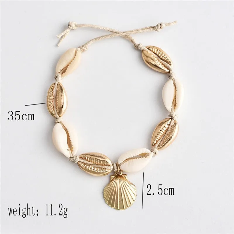 2022 Cowrie Choker Natural Sea Shells Women Necklace Black Rope Chain Gold Puka Conch Shell Boho Necklace Femme Bohemian Jewelry