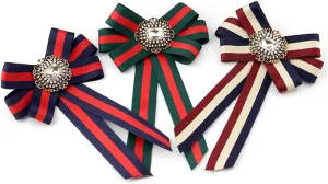 3 pcs Women's and girl's Vintage Jewel Big Bow Brooch Rhinestone Big Bow Tie clips for Shirts Party Clothes Accessories student bow tie clips