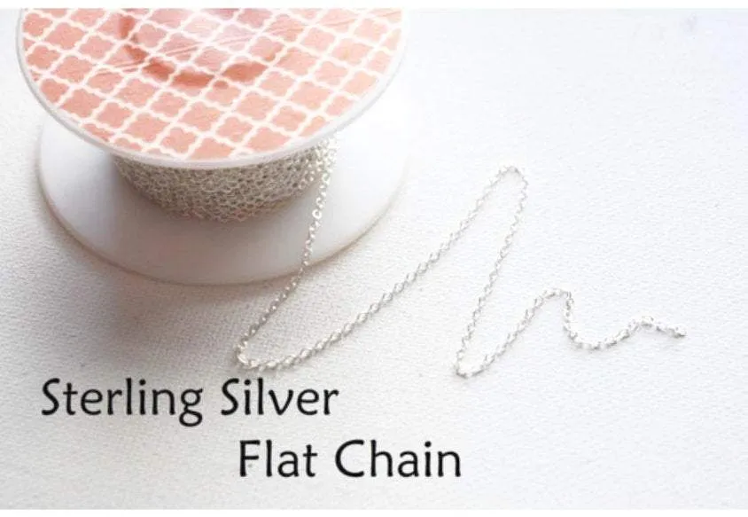 5 ft Sterling Silver Flat Cable Chain- 1.3mm, Silver Chain, Sterling Silver Chain, Wholesale Sterling Silver or Gold Filled Chain