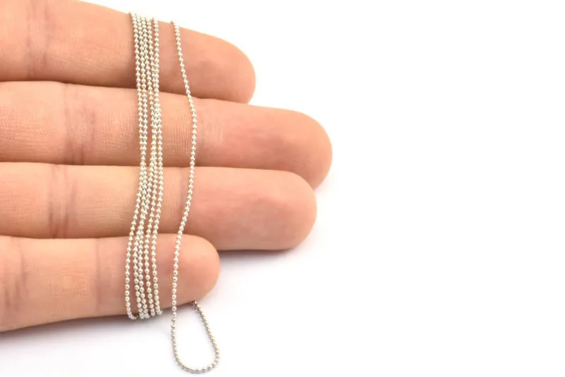 5 M. 1mm Silver Tone Brass  Ball Chain - W69-1 Z044
