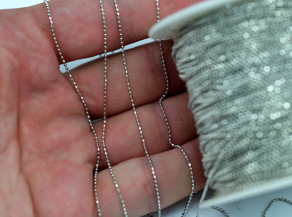 95 Meters  1mm Silver Tone Brass Faceted Ball Chain Z030