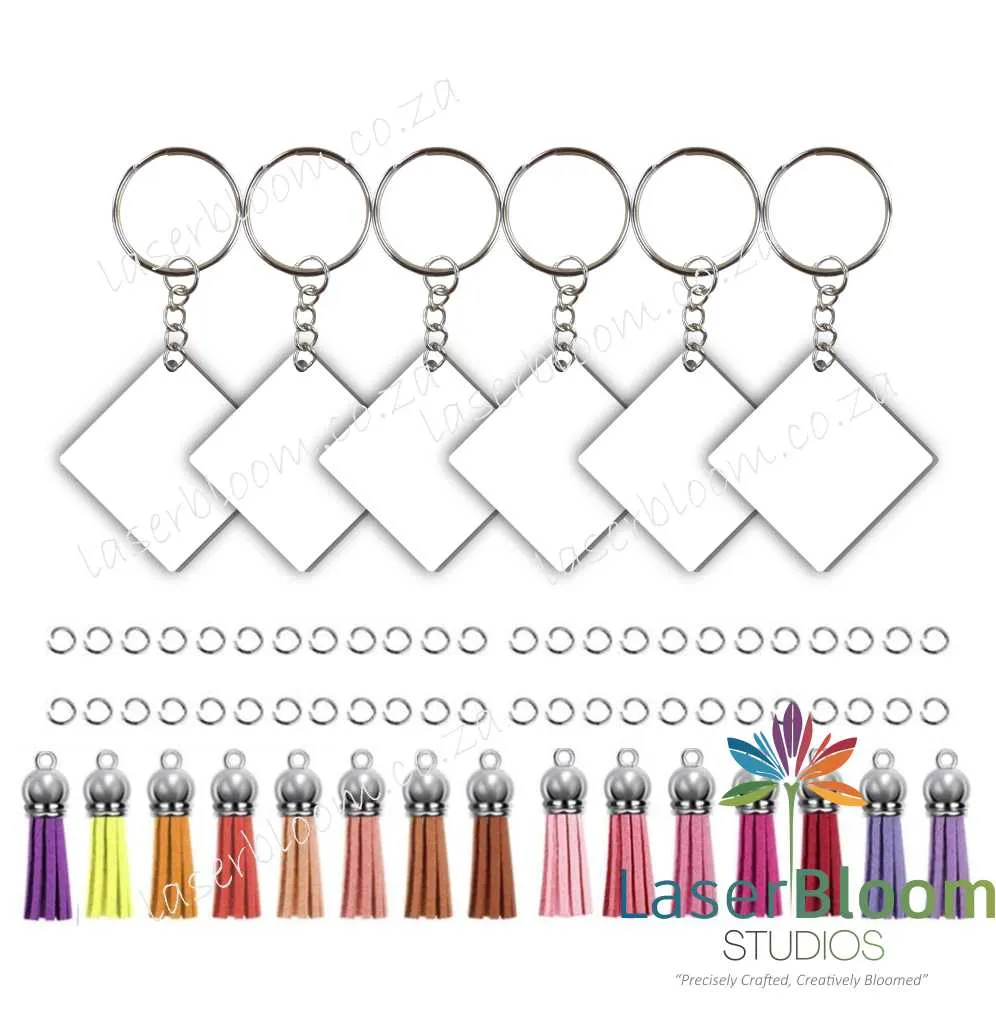 Acrylic Blank Square Keyring Tassel Kit ~ Select Your Thickness (1.5mm, 2mm, 3mm)
