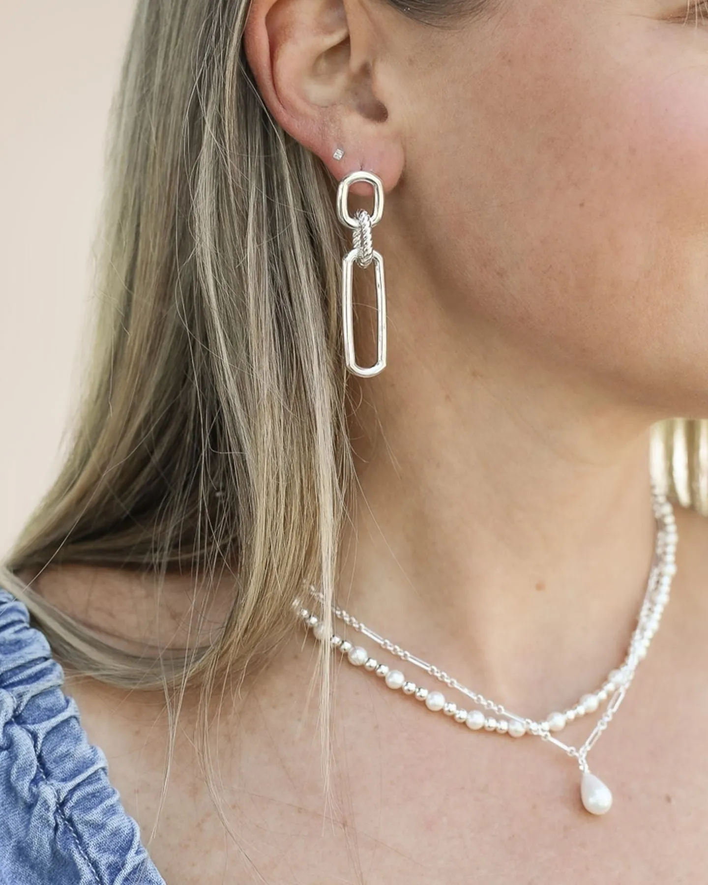 Adorned Pearl Drop Necklace in Silver