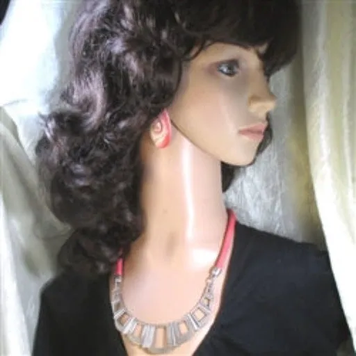 Affordable Tribal Bib Necklace with Pink Leather Cord