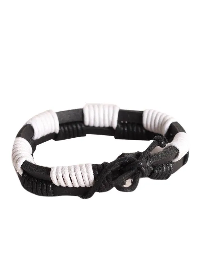 ALPHA MAN Men's Zebra double Thread-Woven Leather Bracelet