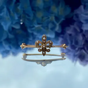Antique Seed Pearl Fleur De Lis Pin