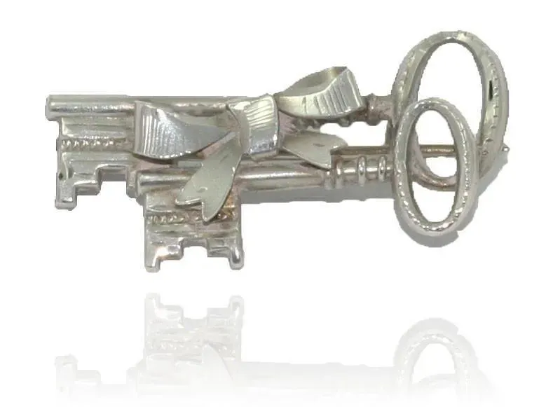 Antique Victorian 1897 Silver Key Brooch