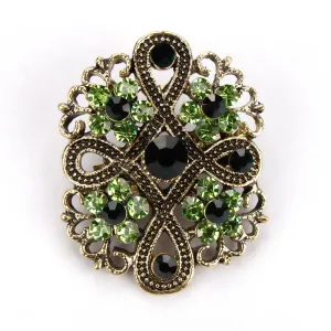 Baiduqiandu Antique Gold Color Plated Crystal Rhinestones Diamante Vintage Flower Brooch Pins for Women in Assorted Designs