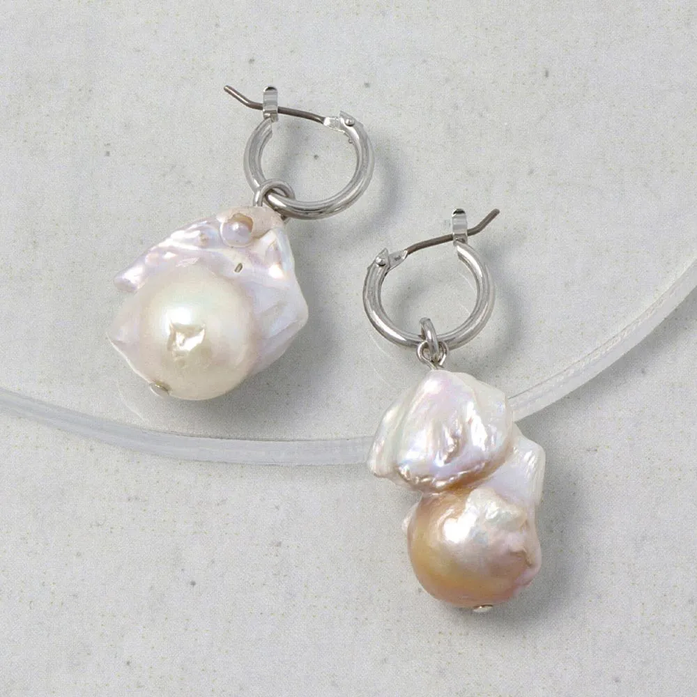 Baroque Pearl Silver Tone Mini Hoop Earrings