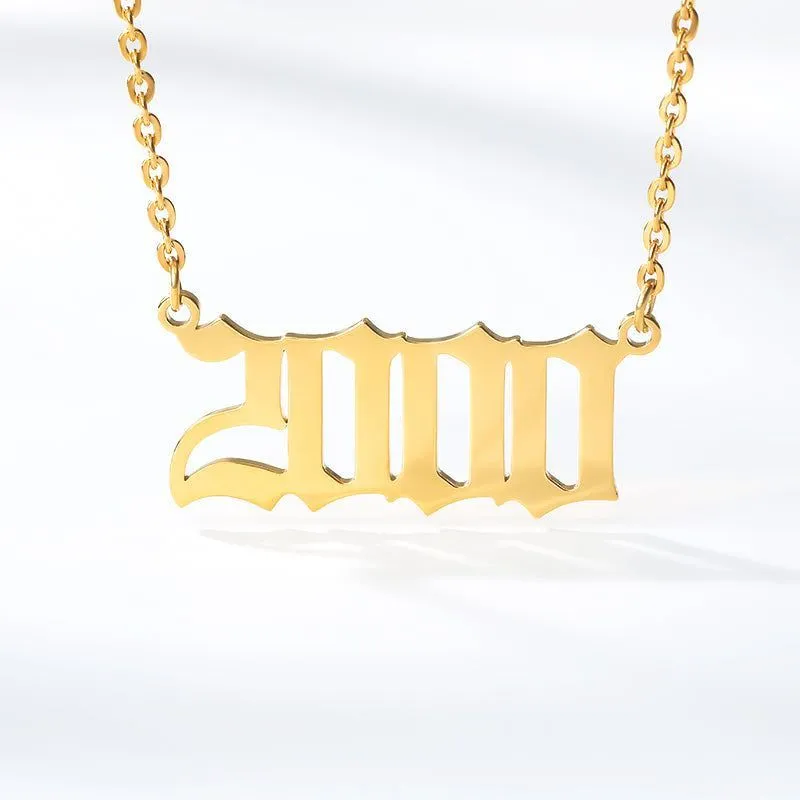 Birth Year Necklace Charm Jewelry NCJSOI31 Stainless Steel Golden Color