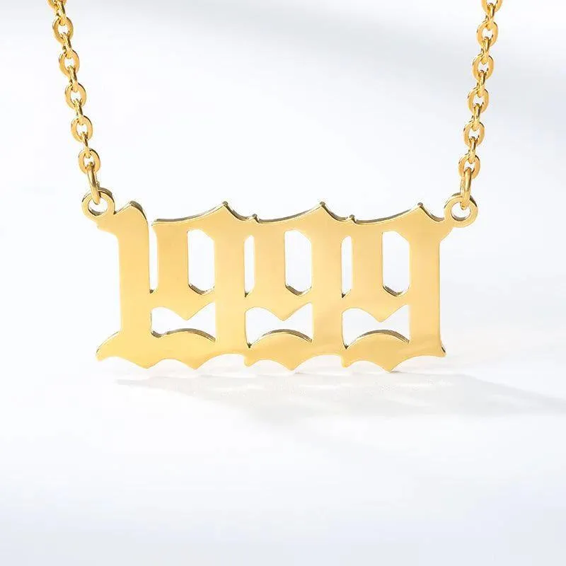 Birth Year Necklace Charm Jewelry NCJSOI31 Stainless Steel Golden Color
