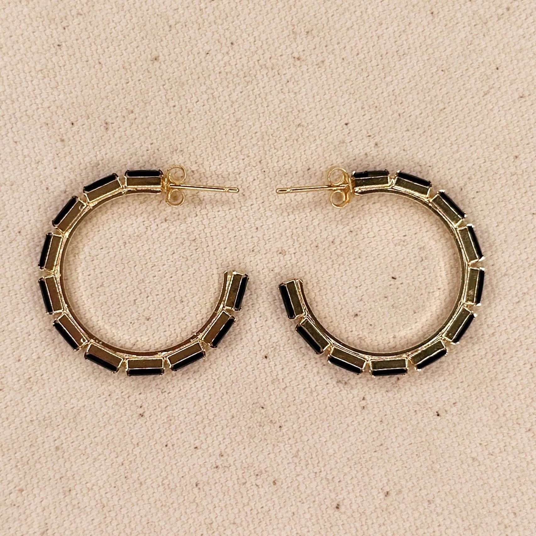 Black Baguette Hoop Earrings