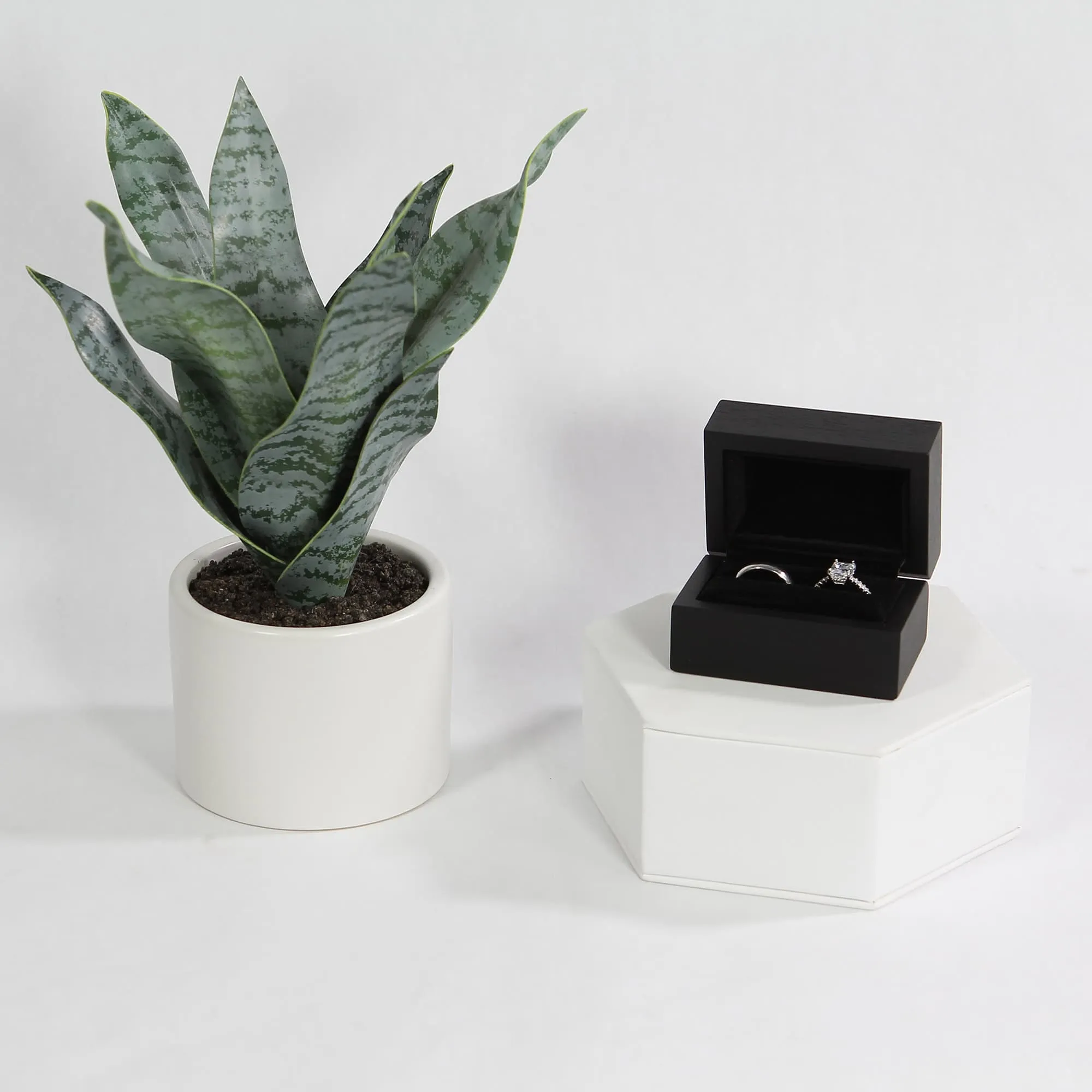 Black Wood Ring Box - Double Slot