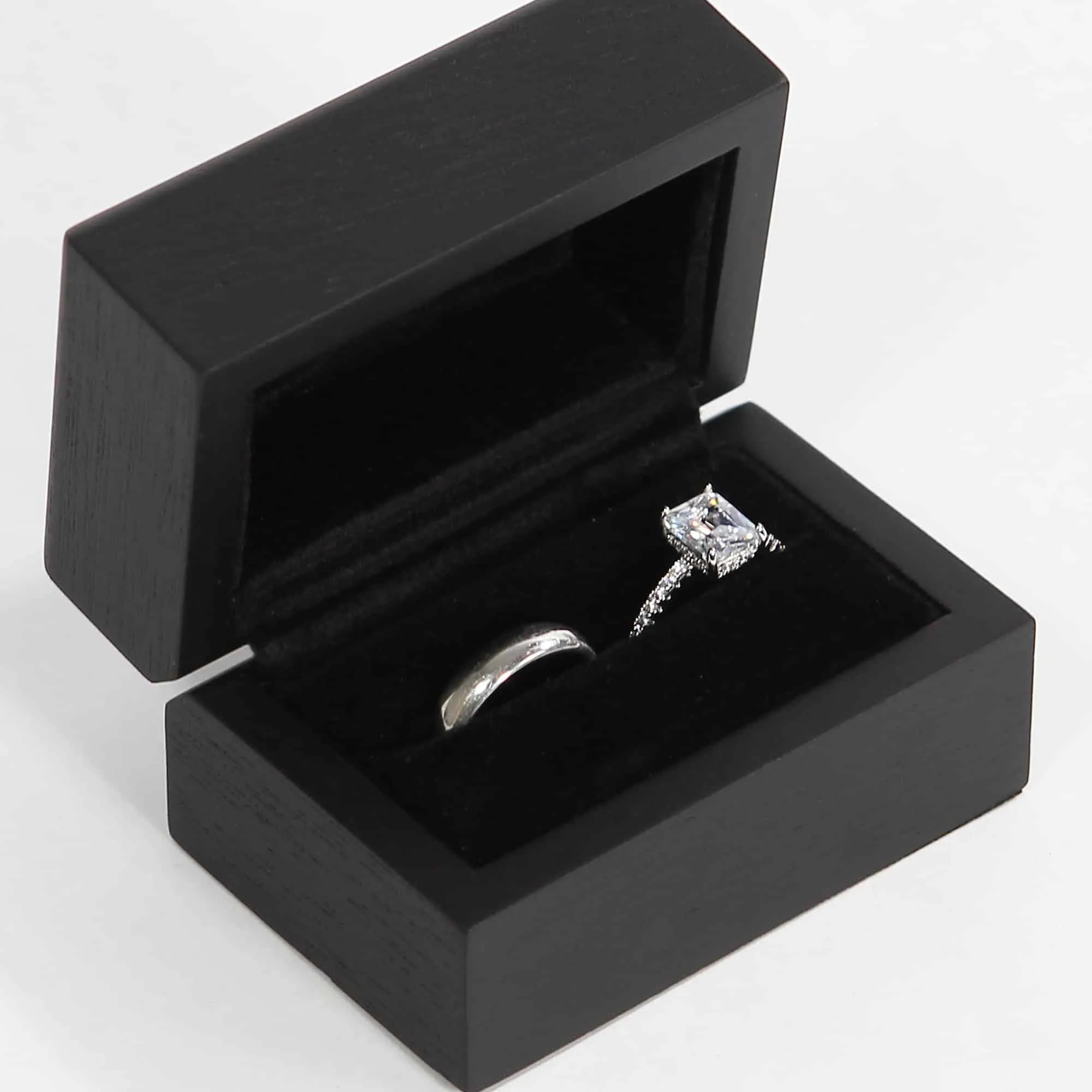 Black Wood Ring Box - Double Slot