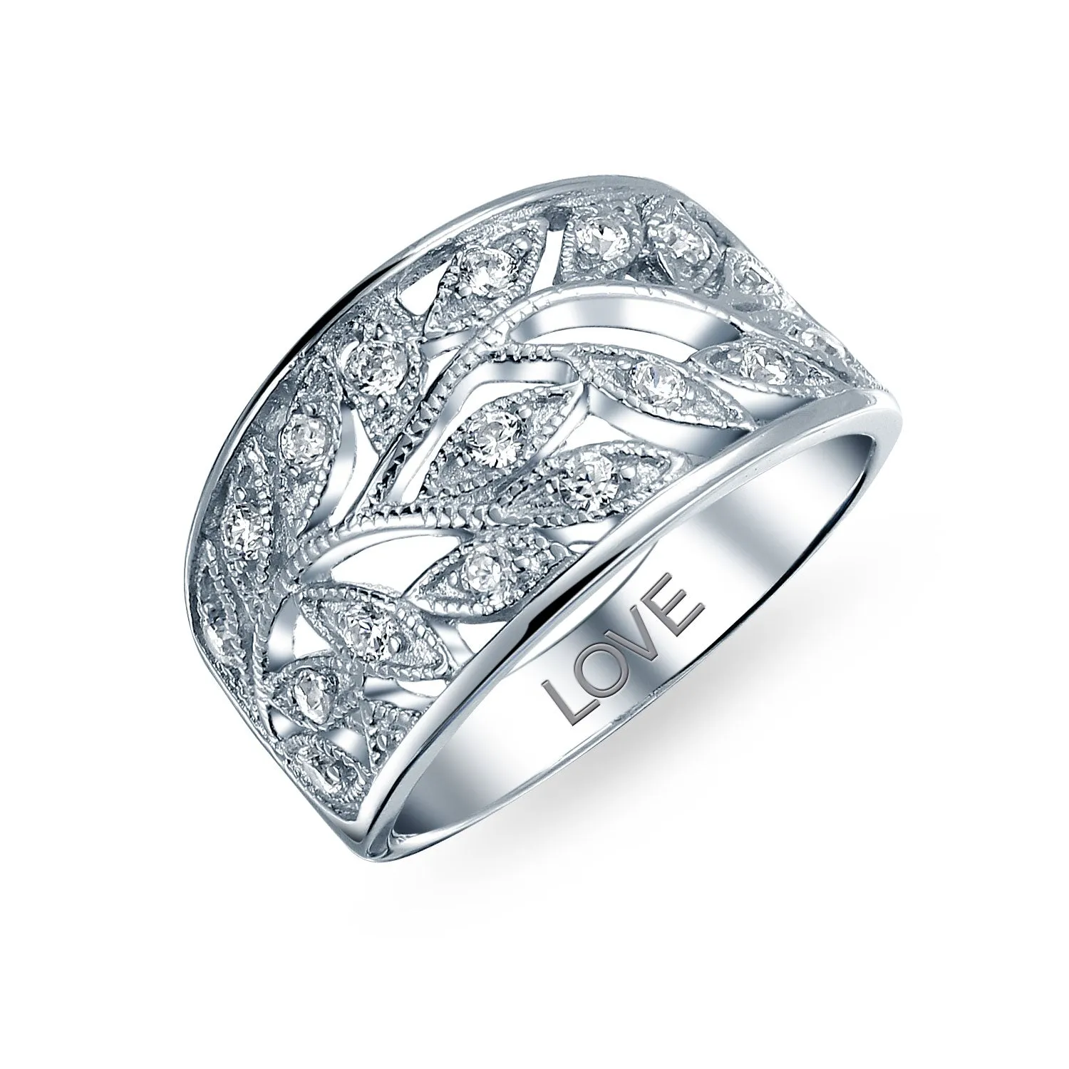 Boho .925 Sterling Silver Open Swirl Filigree Wide Band Ring 7MM