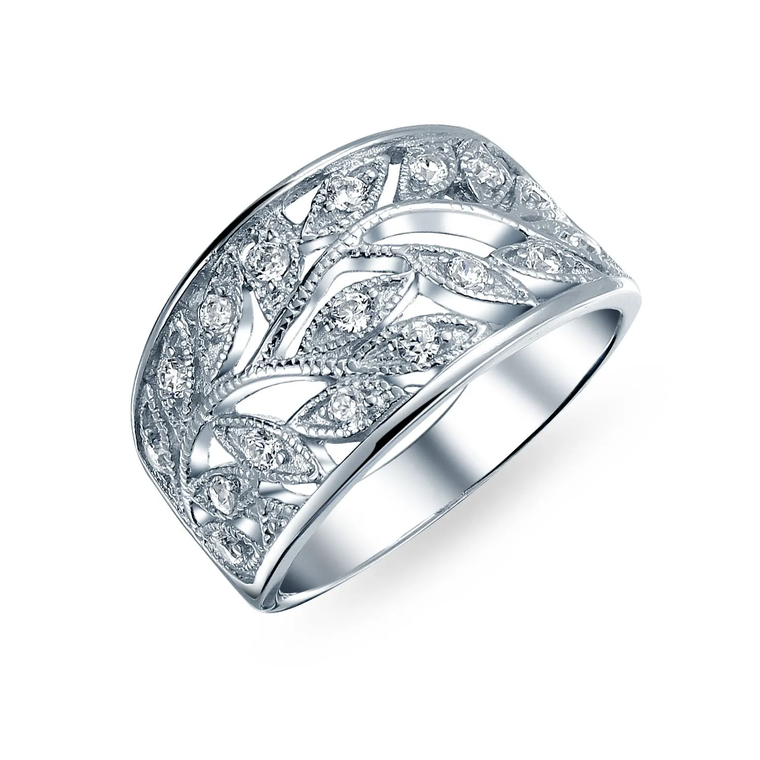 Boho .925 Sterling Silver Open Swirl Filigree Wide Band Ring 7MM