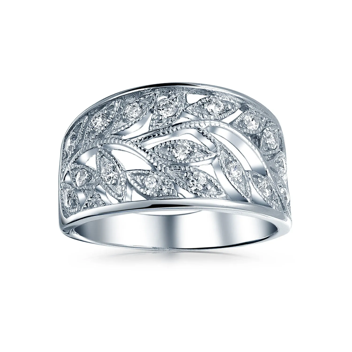 Boho .925 Sterling Silver Open Swirl Filigree Wide Band Ring 7MM