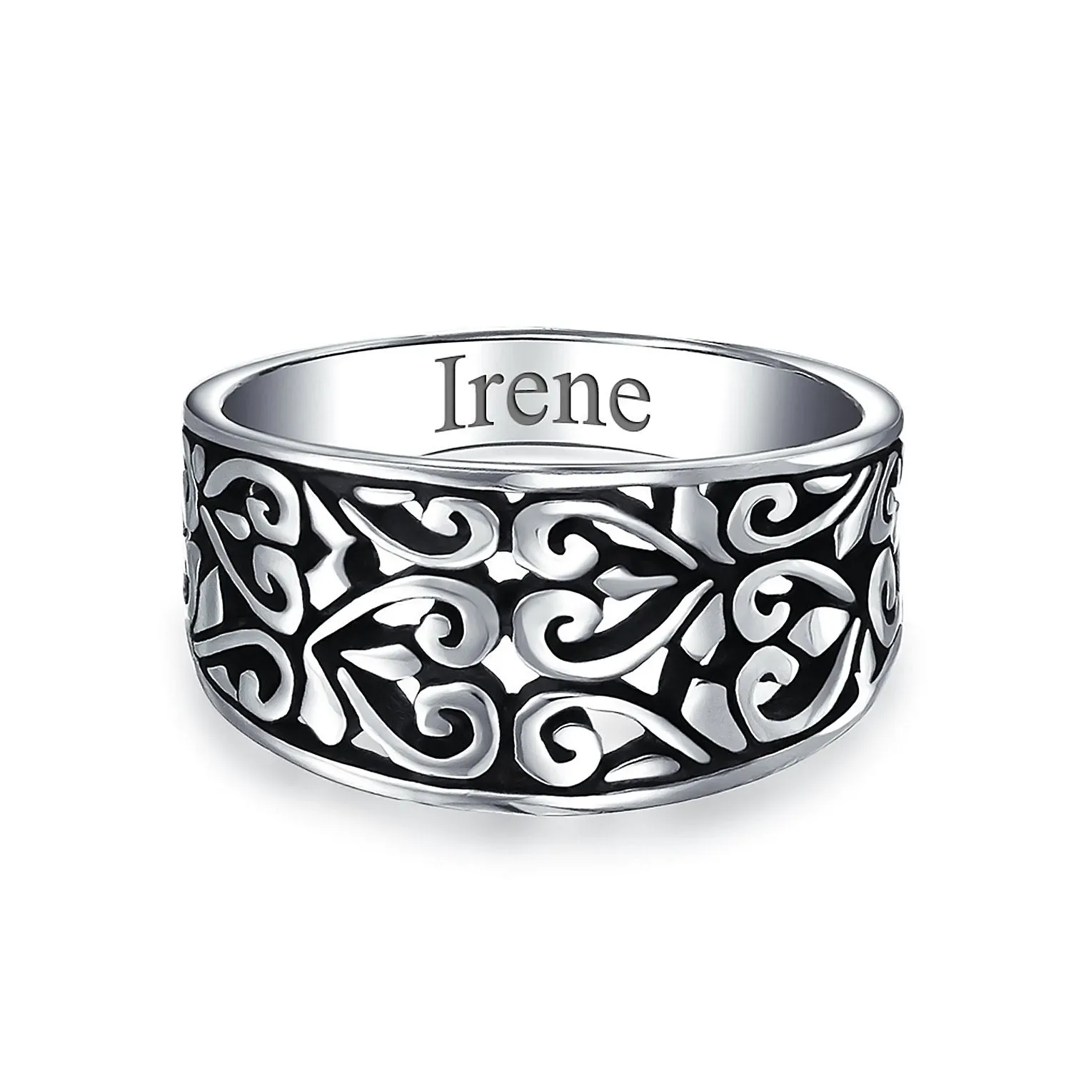 Boho .925 Sterling Silver Open Swirl Filigree Wide Band Ring 7MM