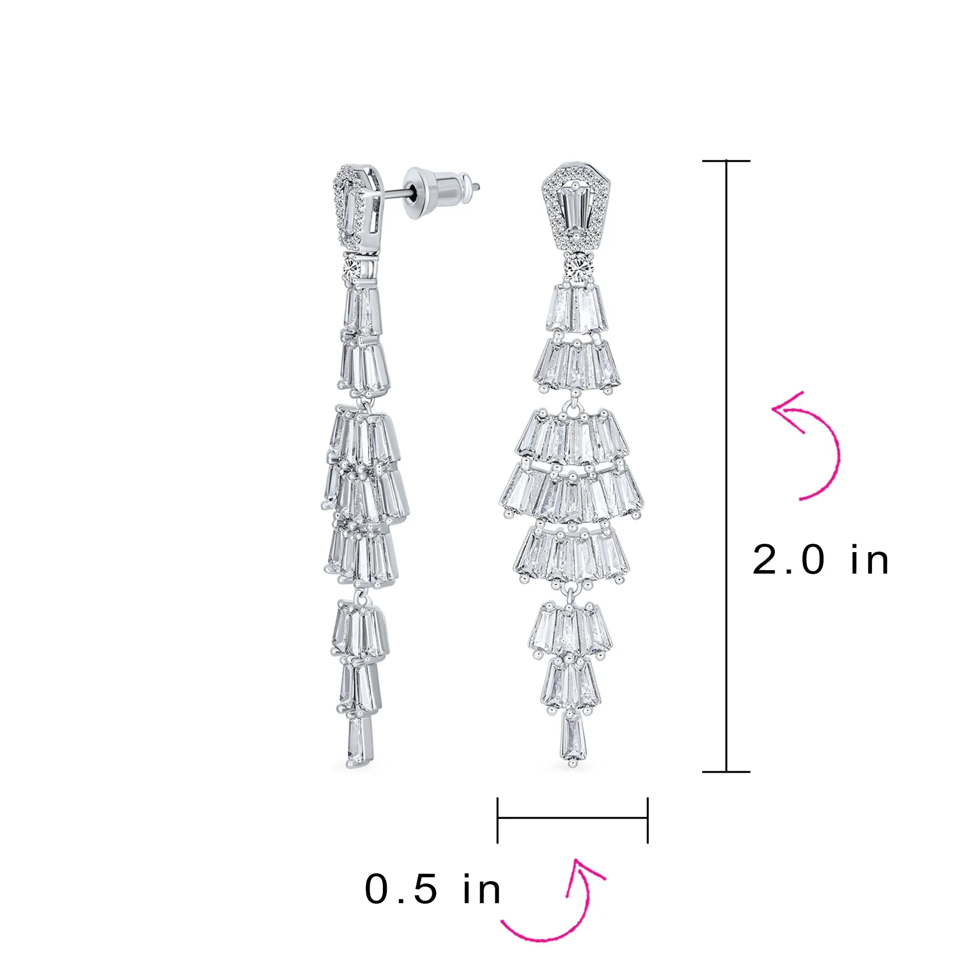 Bridal CZ Dangle Chandelier Earrings Art Deco Style Silver Plated Prom Jewelry