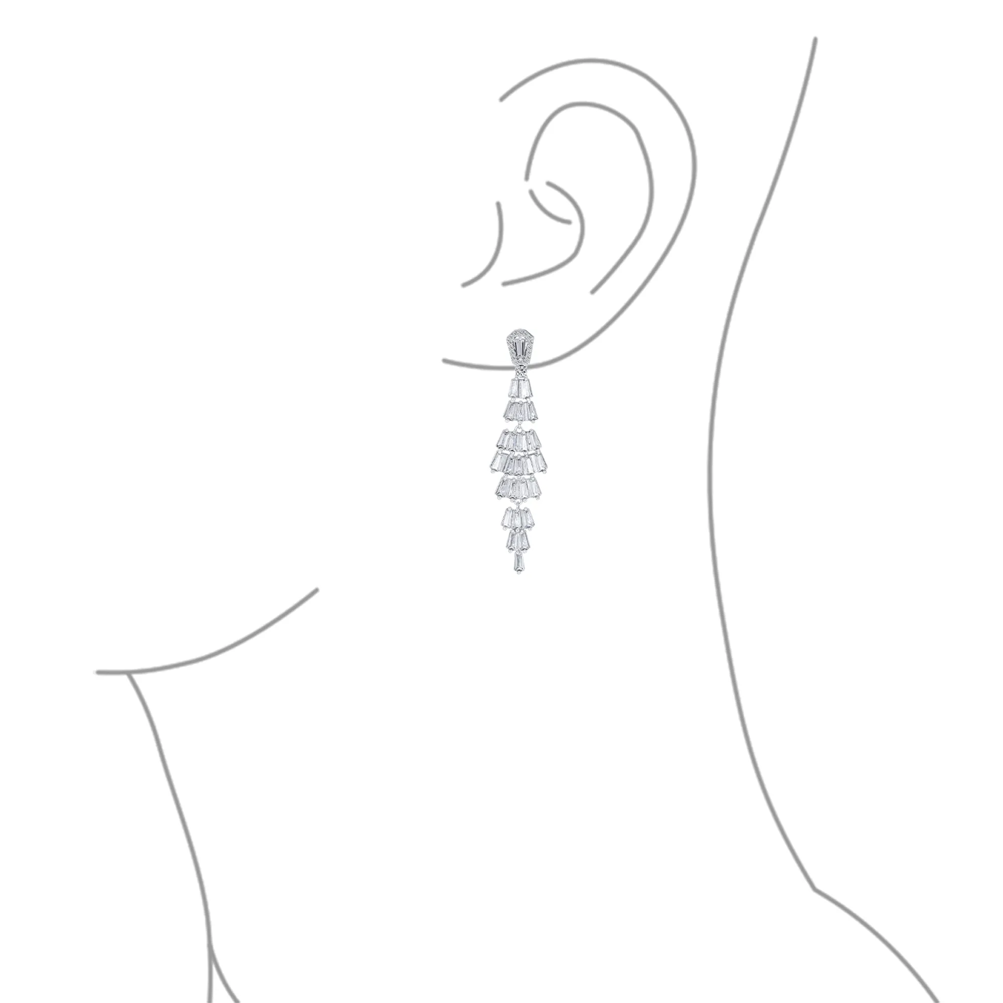Bridal CZ Dangle Chandelier Earrings Art Deco Style Silver Plated Prom Jewelry