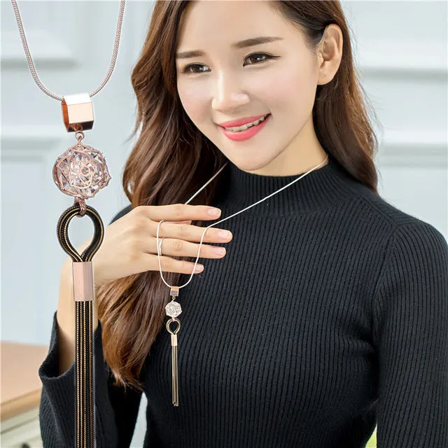 BYSPT Zircon Snowflake Long Necklace Sweater Chain Fashion Fine Metal Chain Crystal Rhinestone Flower Pendant Necklaces Adjusted