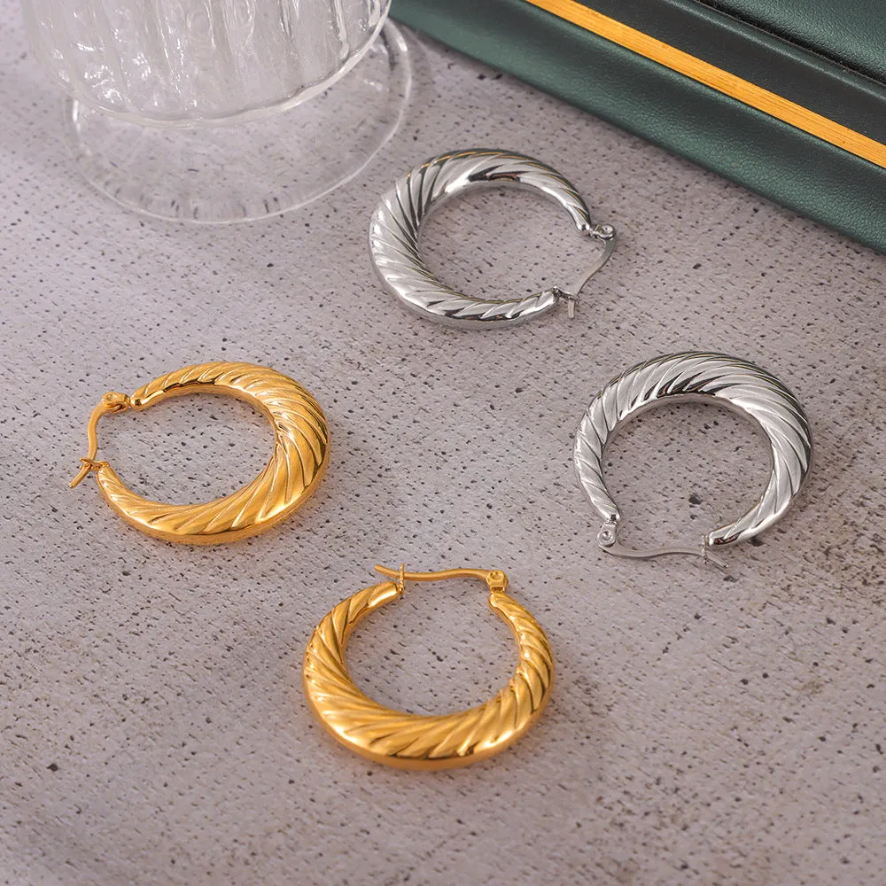 Chic Geometric Twisted Texture Earrings in Titanium Gold Plating