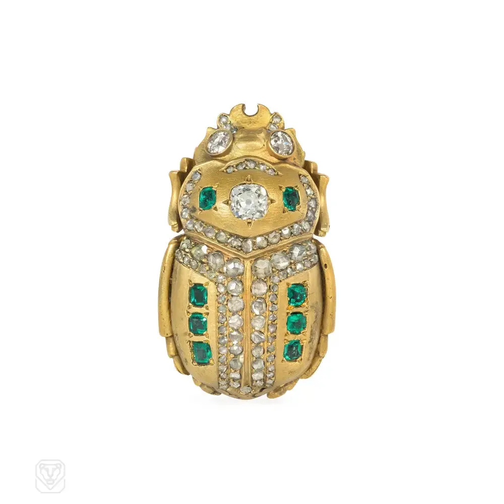 Convertible Second Empire Egyptian Revival scarab brooch-pendant