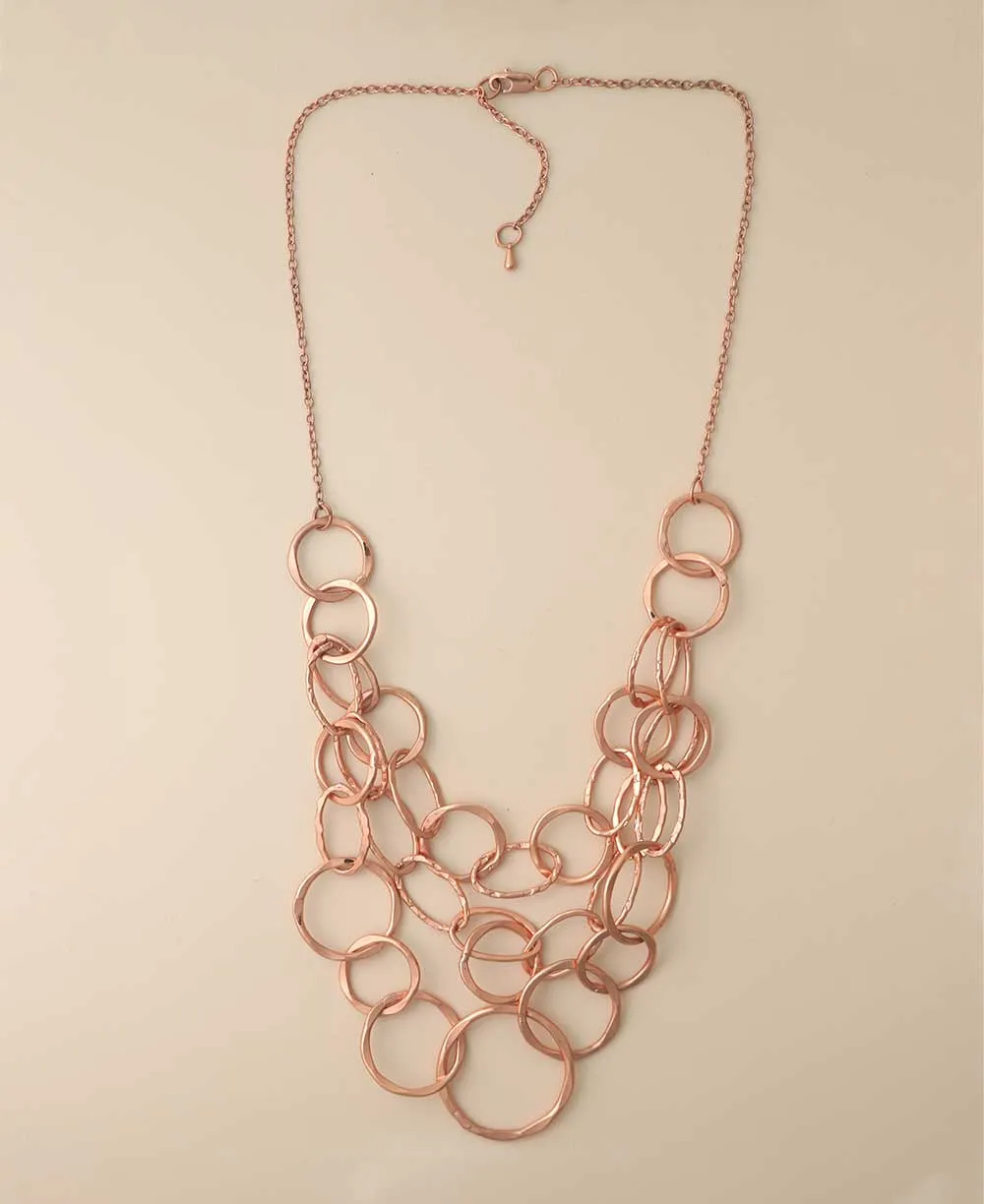 Copper Multi-Layered Hammered Ring Necklace