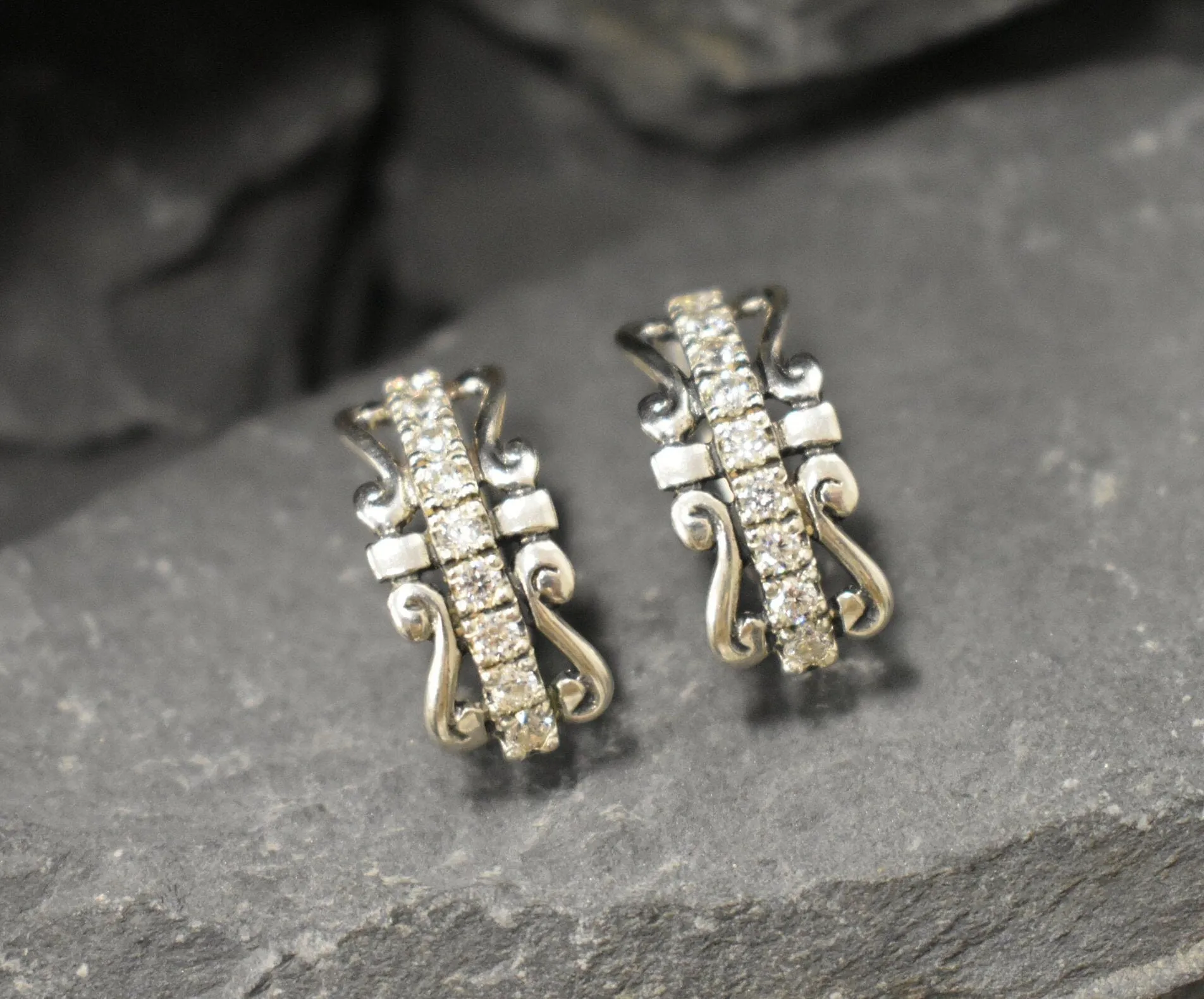 Crown Diamond Earrings - Sparkly Tiara Earrings, Long Diamond Earrings