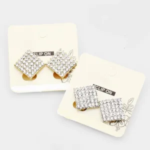 Crystal Pave Diamond Clip on Stud Earrings