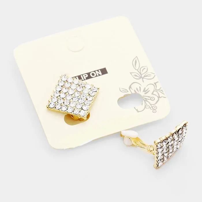 Crystal Pave Diamond Clip on Stud Earrings