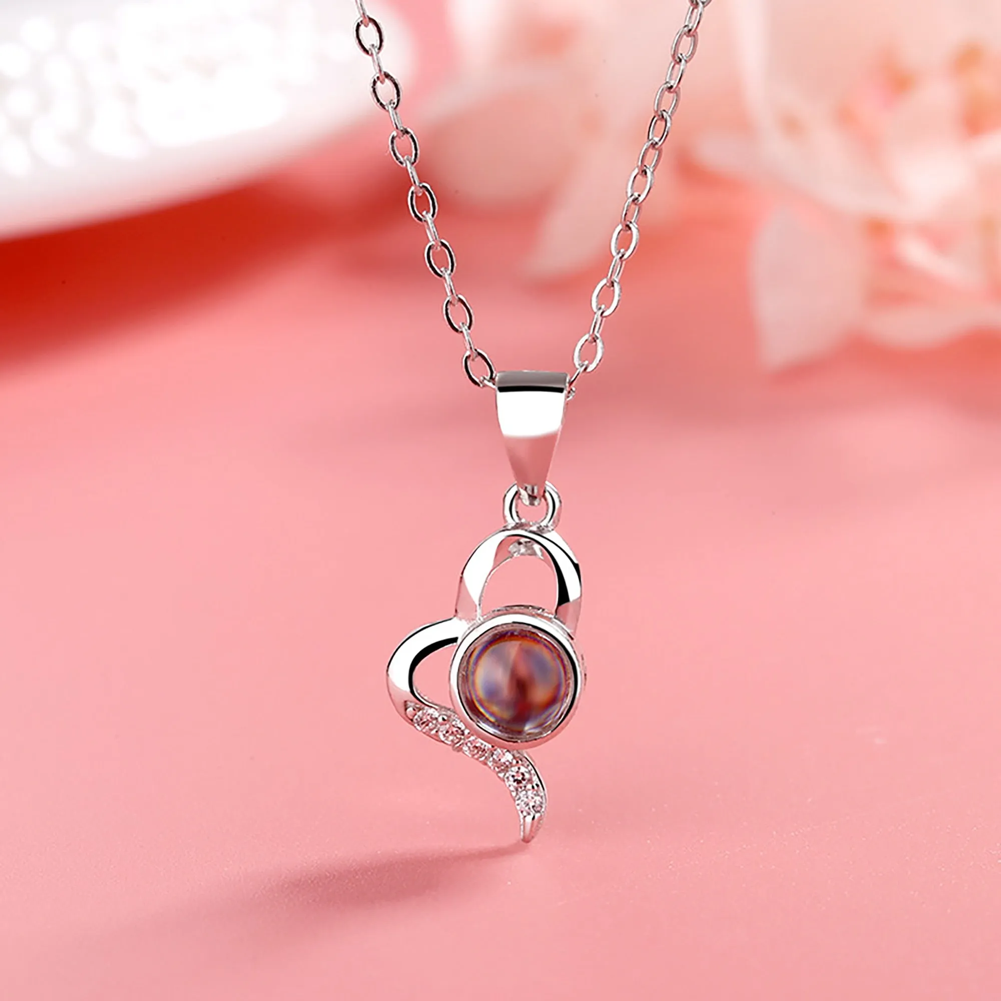 Custom Irregular Heart Pendant Personalized Photo Name Creative Gift Projection Necklace