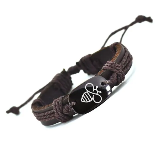 Customized Lovely Bee Leather Bracelet
