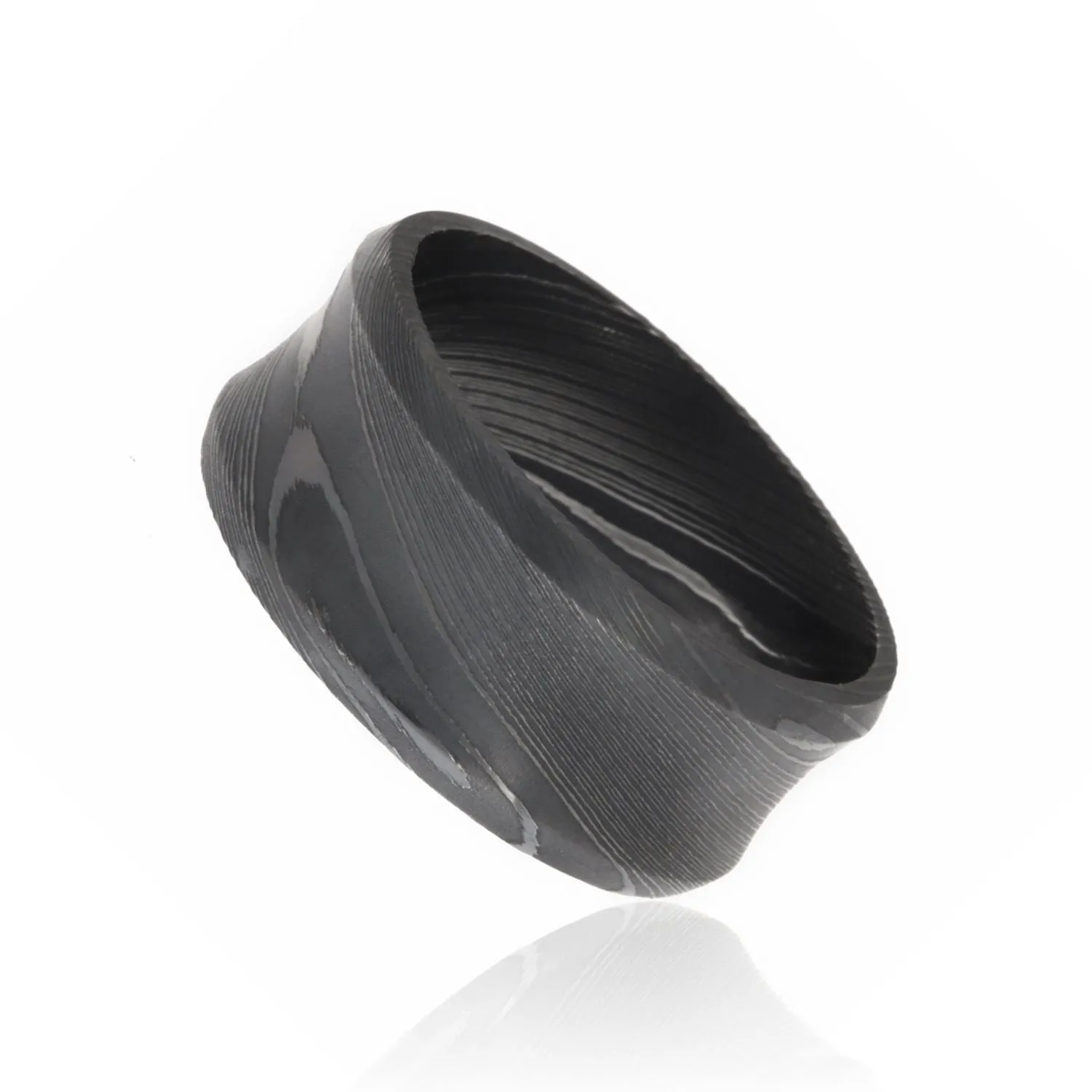 Damascus Steel Bands For Men USA Made Damascus Steel Rings Black 10mm Wedding Bands