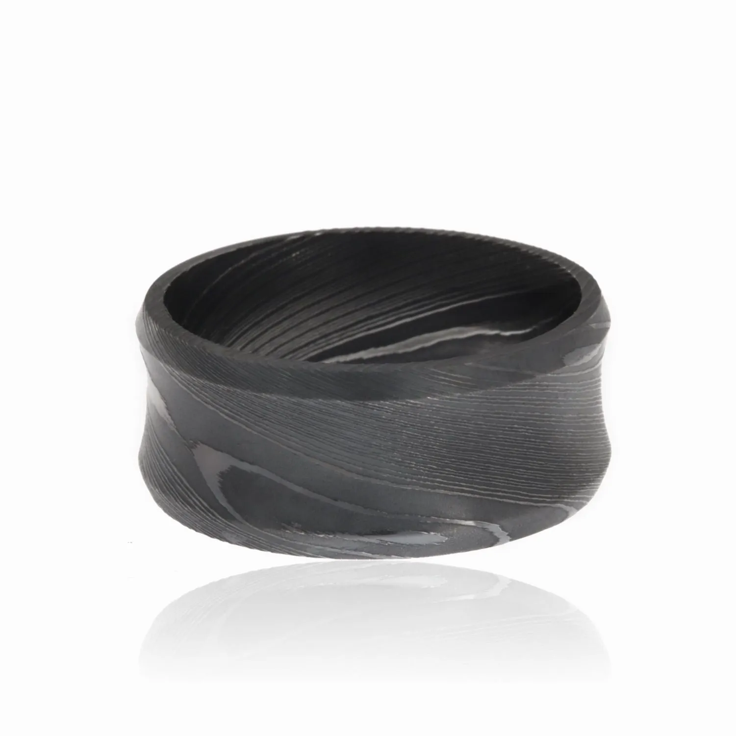 Damascus Steel Bands For Men USA Made Damascus Steel Rings Black 10mm Wedding Bands