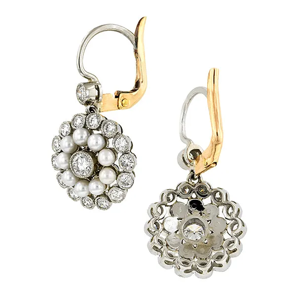 Diamond & Pearl Drop Cluster Earrings