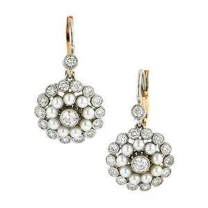 Diamond & Pearl Drop Cluster Earrings