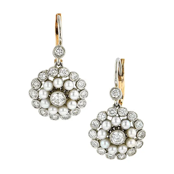Diamond & Pearl Drop Cluster Earrings