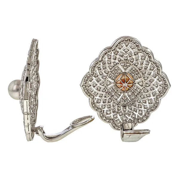 Estate Filigree Pearl & Diamond Earrings