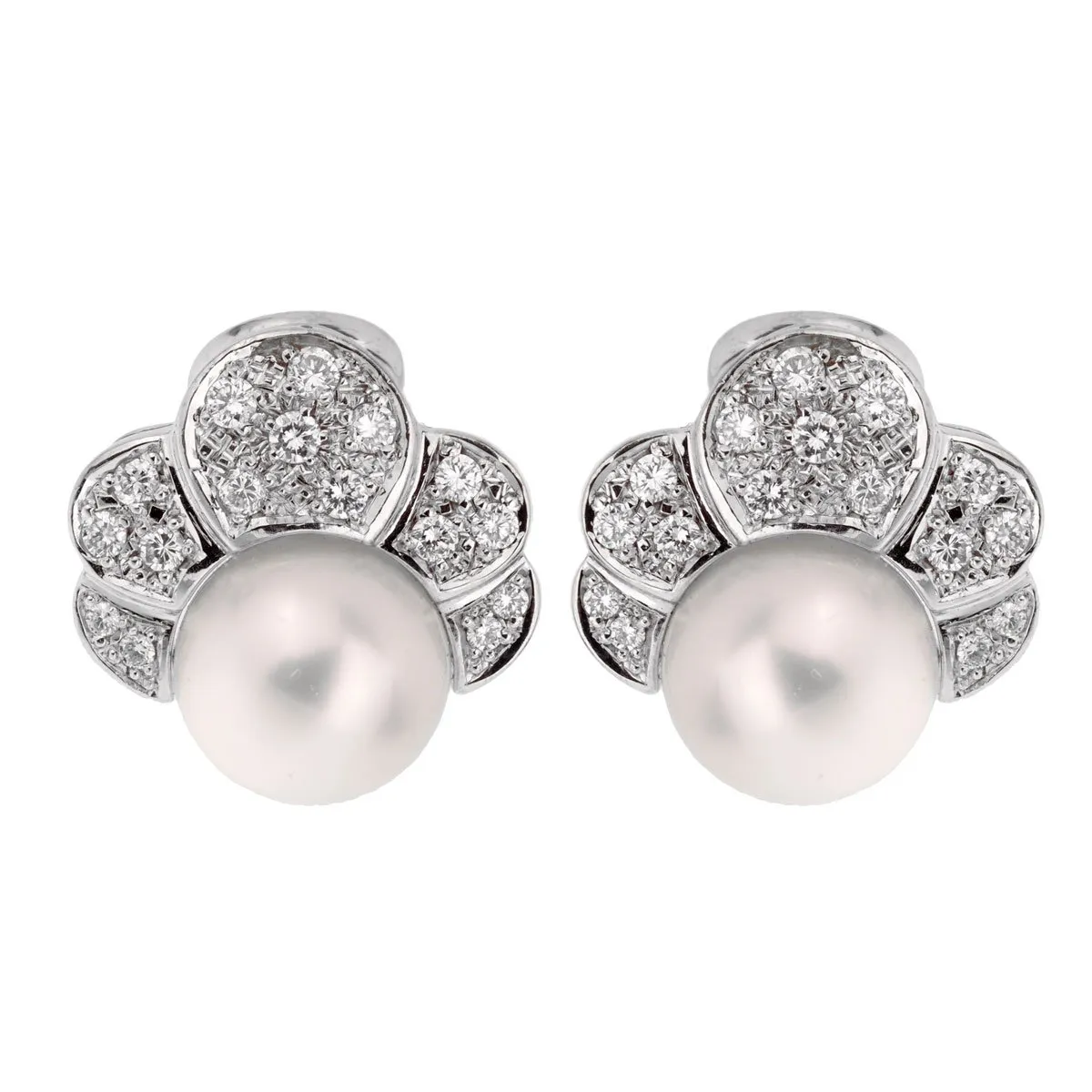 Estate Pearl Diamond White Gold Earrings