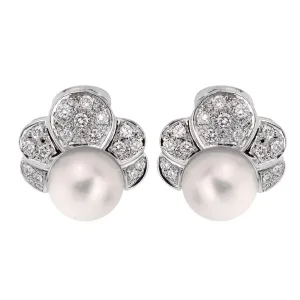 Estate Pearl Diamond White Gold Earrings