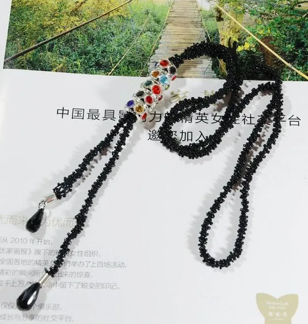Exaggerate long pendant necklaces for women elegant black gold vintage necklace tassel waterdrop design necklaces gift #NL068