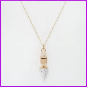 Famous Brand Shop Forever Bijoux Marble Stone Necklaces 21 White Green 18K Gold Bop Long Chain Cone Geometric Pendants For Women