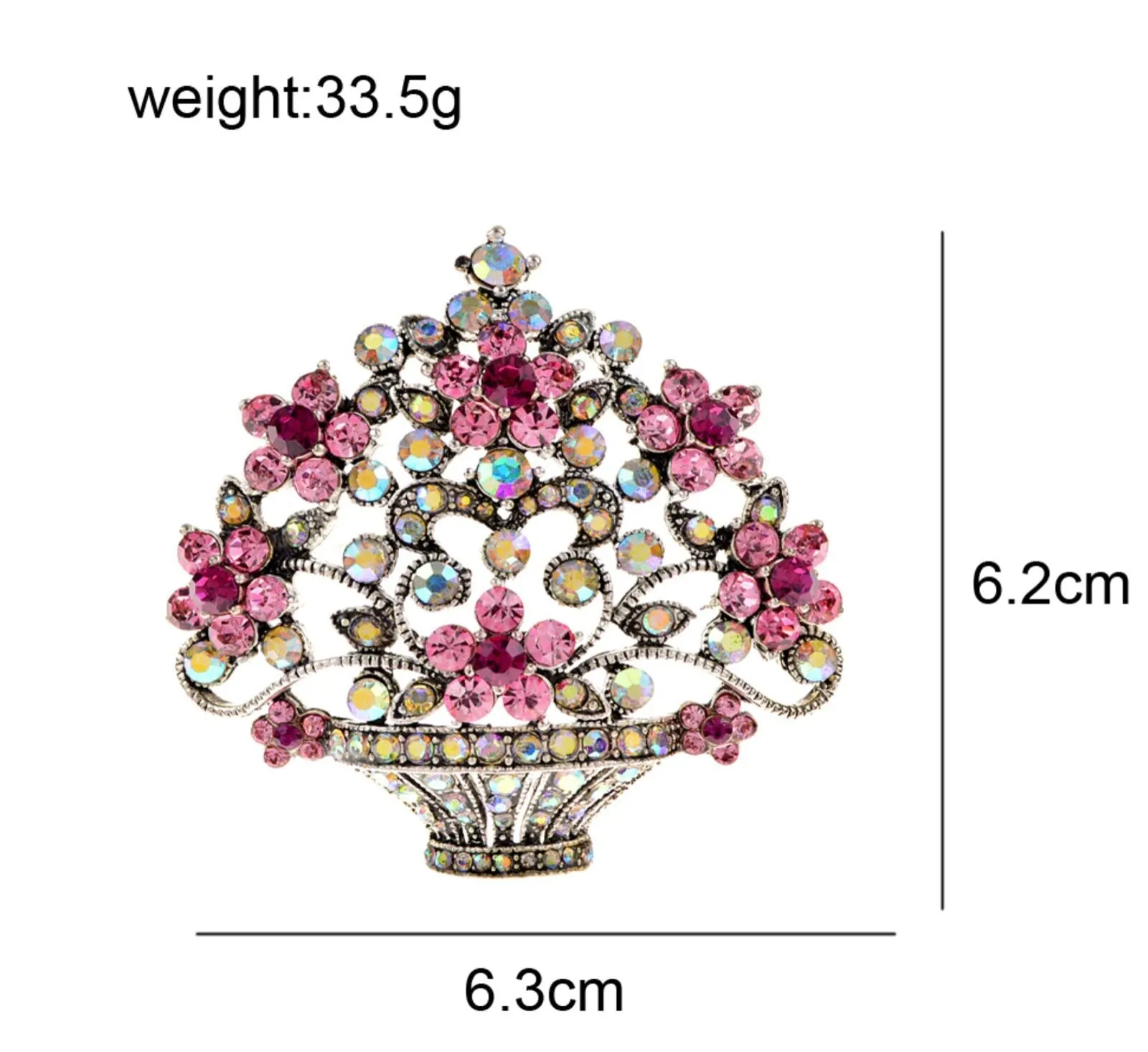 Flower basket brooch vintage look stunning diamonte silver plated broach pin j58
