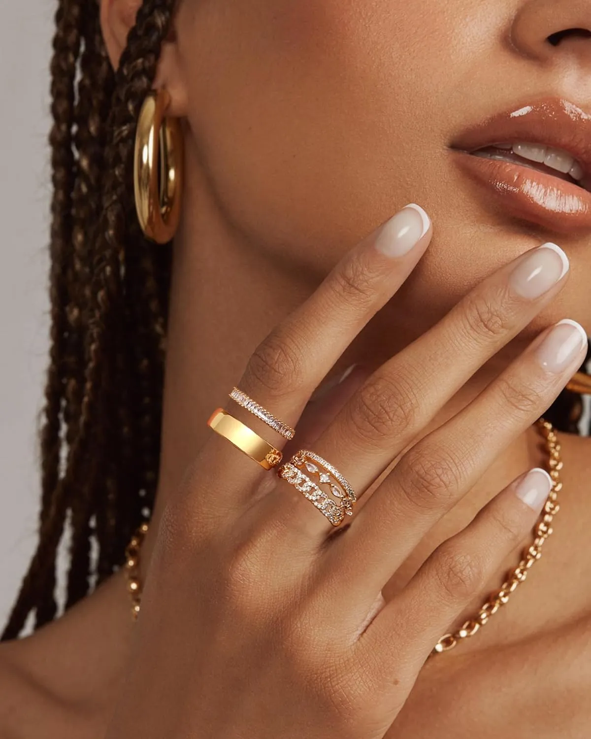 FUNEIA Stackable Gold Rings for Women Non Tarnish Trendy Dainty 14K Gold Plated Stacking Cubic Zirconia Thumb Ring Set Pack Statement Chunky Band Rings Promise Engagement Rings Size 7 8 9 10 11